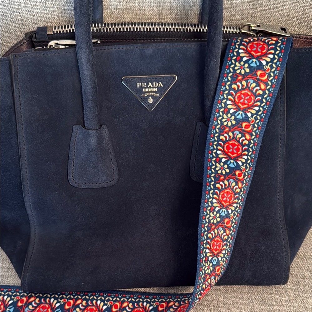 Prada Blue Twin Pocket Suede Leather Tote - Picture 7 of 7